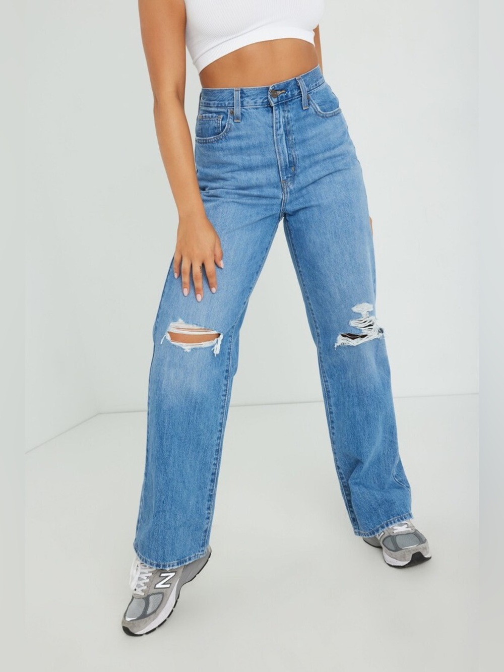 Levi's Blue Straight-Leg Distressed Jeans